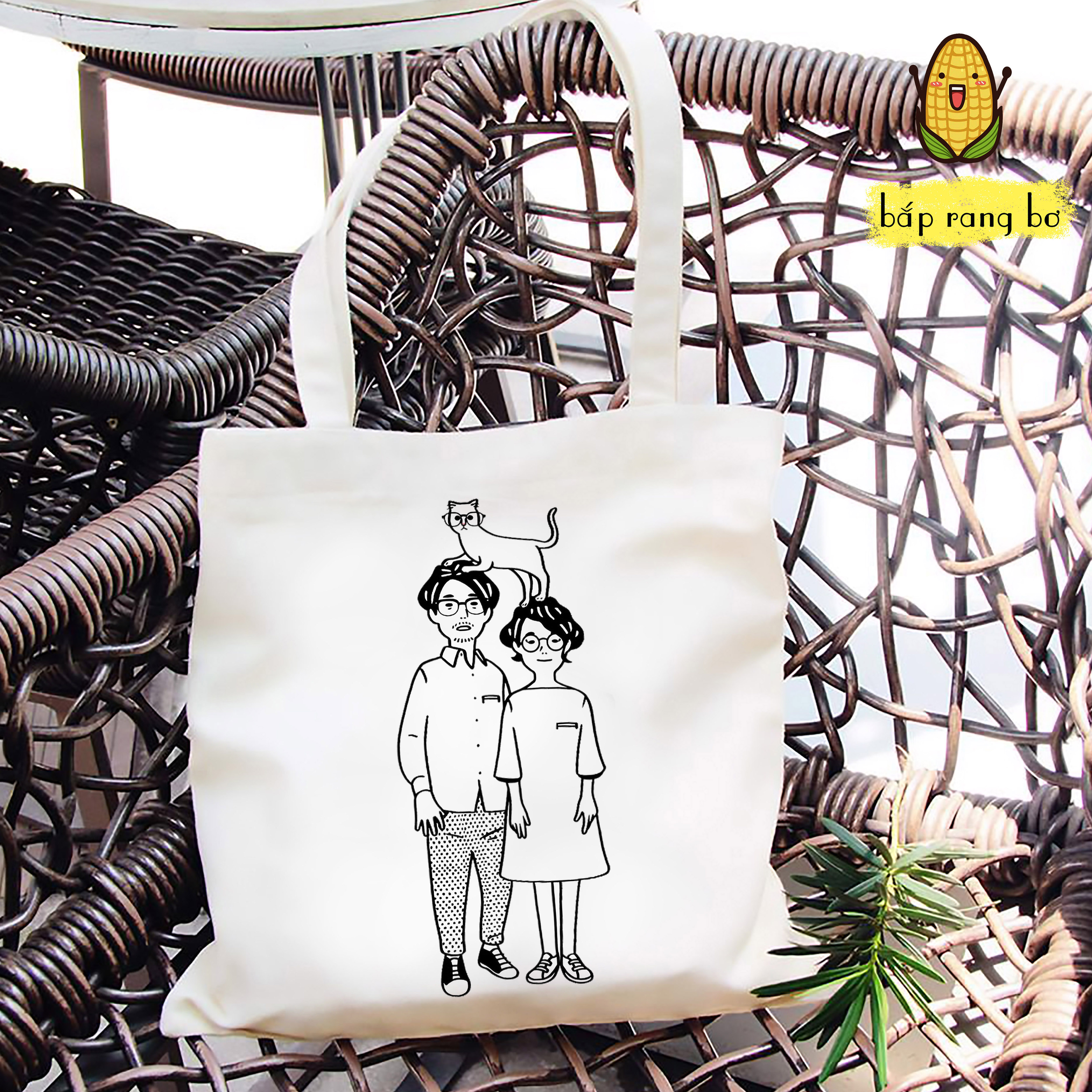 TÚI TOTE VUÔNG TRẮNG ĐEN (CÓ KHÓA) - VẢI CANVAS