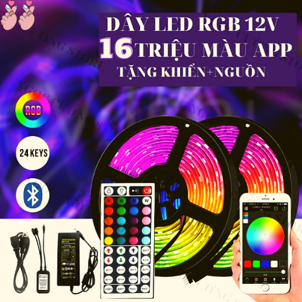 Bảng giá (TẶNG NGUỒN 12V + REMOTE) Đèn led TIKTOK 16 TRIỆU MÀU nháy theo nhạc, Dùng APP hoặc REMOTE, dây LED RGB BỌC SILICON, decor trang trí