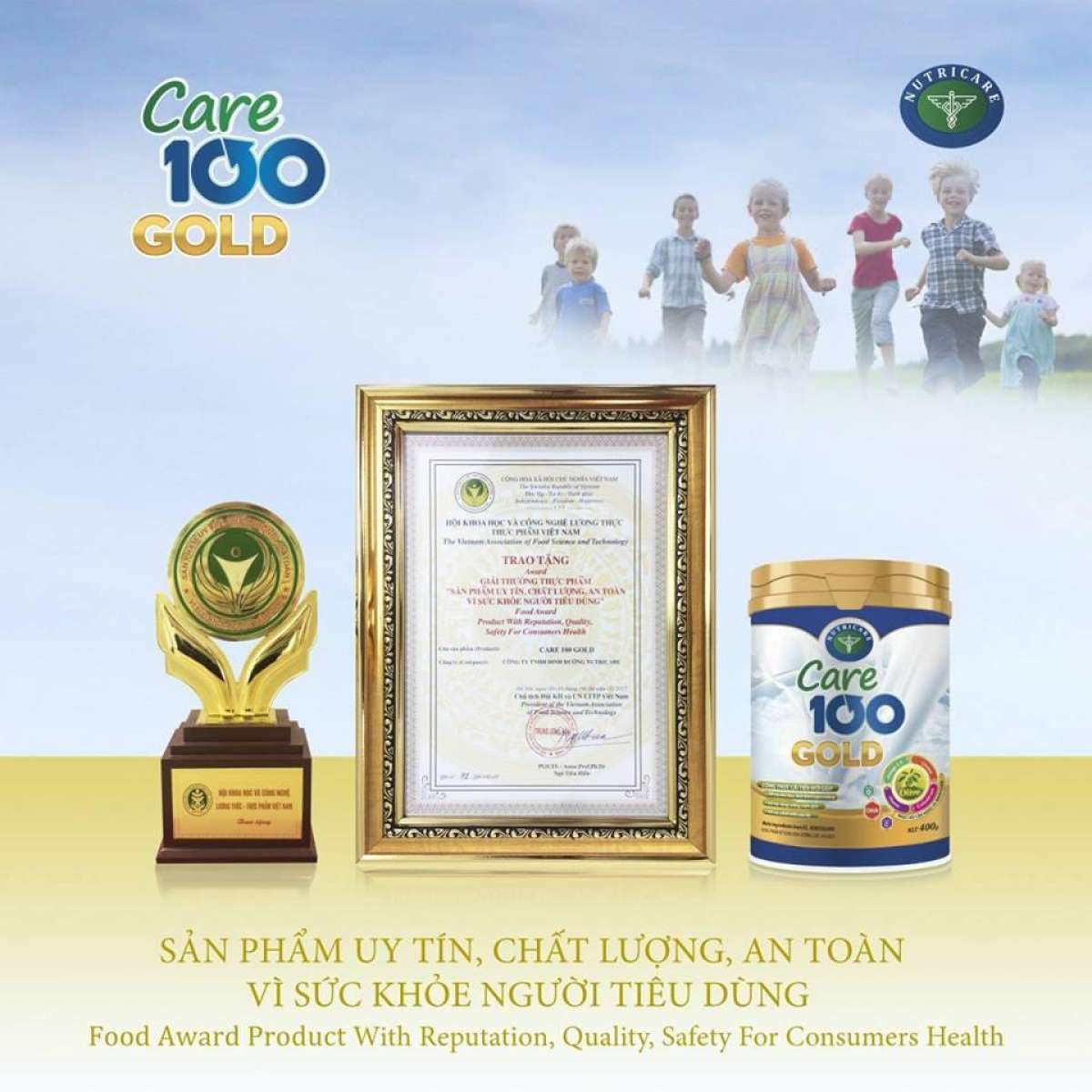 Sữa bột dinh dưỡng Care 100 Gold 900g( dành cho bé thấp còi, suy dinh dưỡng)