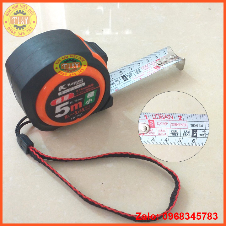 Thước dây thép lỗ ban 5 mét - Đo đạc theo phong thủy KAPUSI