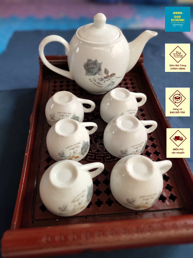 [Siêu rẻ]{sứ Bát Tràng} Bộ ấm chén hoa hồng đen (không bao gồm khay) dung tích 500ml [luôn sẵn hàng] Shopdanganh