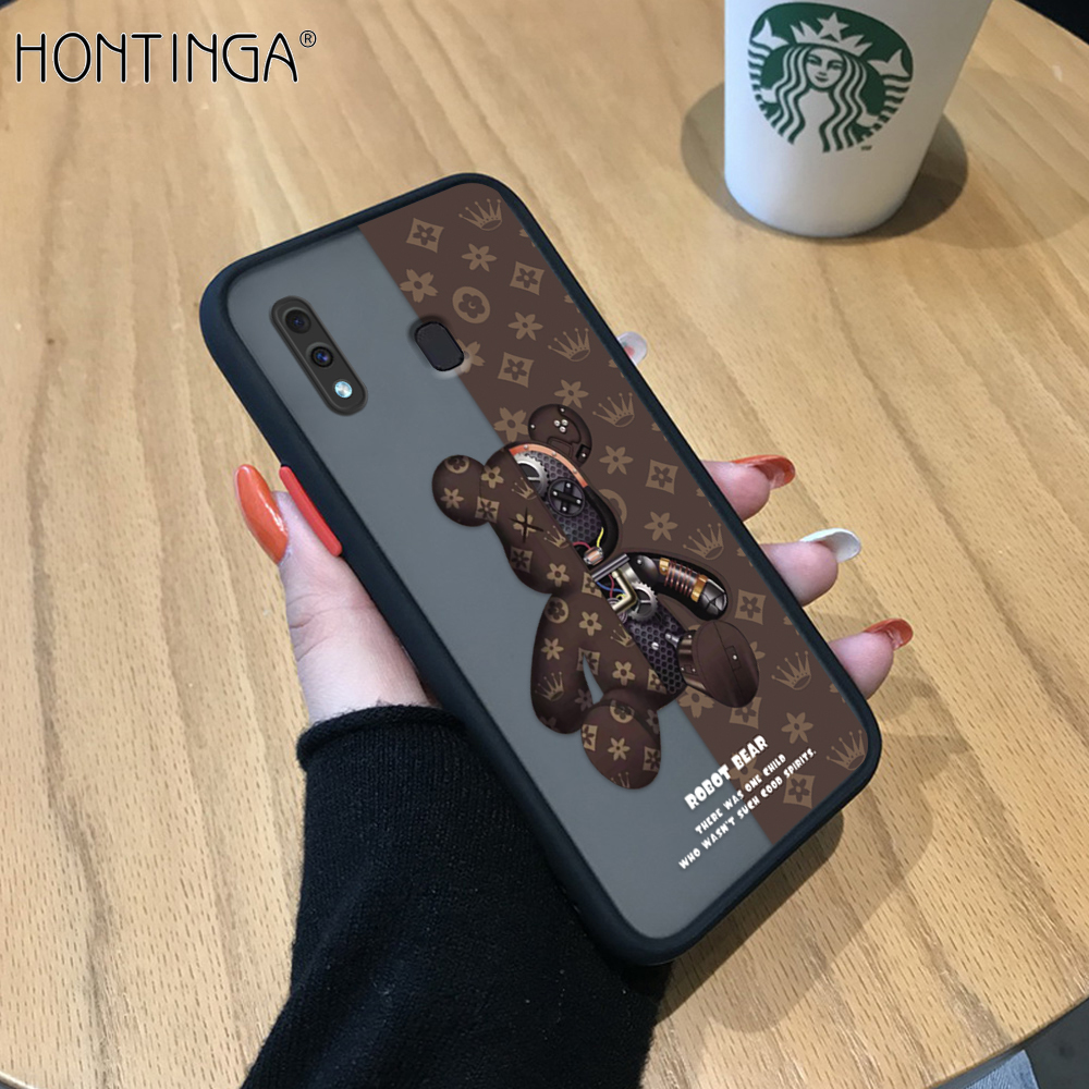 Hontinga Casing Case For Samsung Galaxy A20 A30 Case Cute Cartoon Mechanical Bear Frosted Casing Transparent Phone Case Full Cover Camera Protect Clear Case Hard Case For Boys For Girls