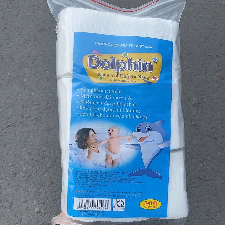 Khăn vải khô đa năng Dolphin cho bé 300g, đóng gói dạng túi zipper, không chất tẩy trắng