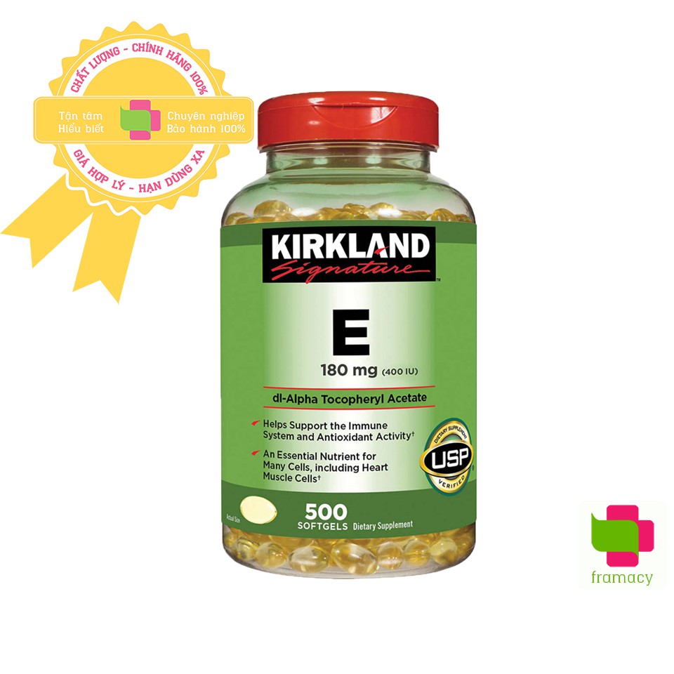 Vitamin E Kirkland 400 IU, Mỹ (500 viên) trẻ hóa làn da, chống lão hóa cho phụ nữ từ 12 tuổi trở lên