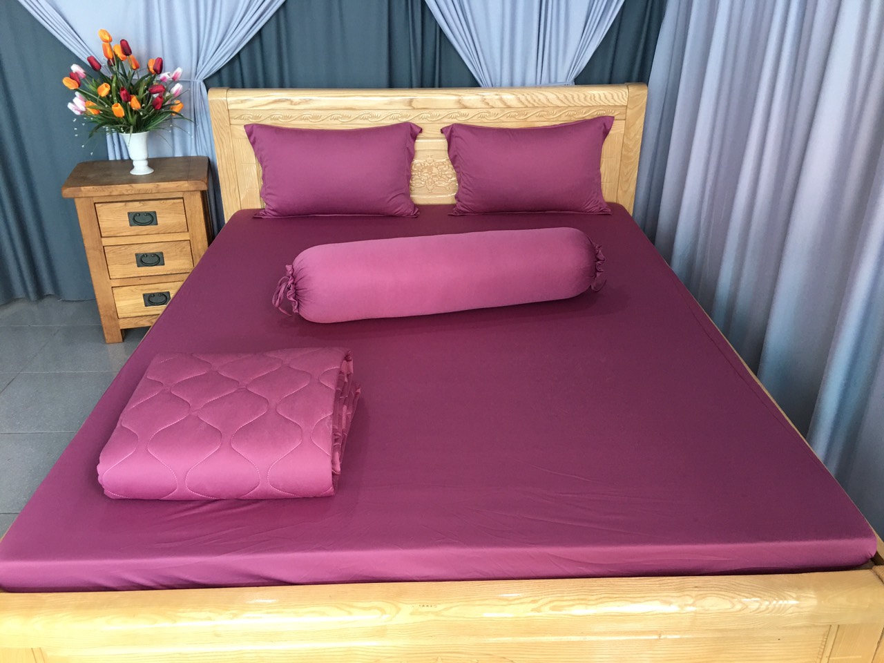 Drap Lẻ Thun Lạnh Hàn Quốc Lan Phạm Bedding - Màu Tím Ruốc