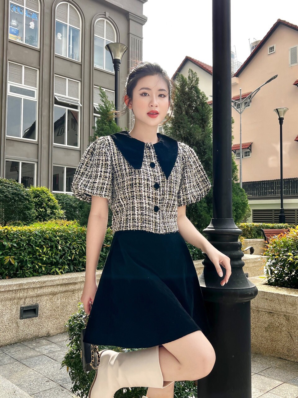 Sét siêu sang chảnh áo bố chân váy nhung