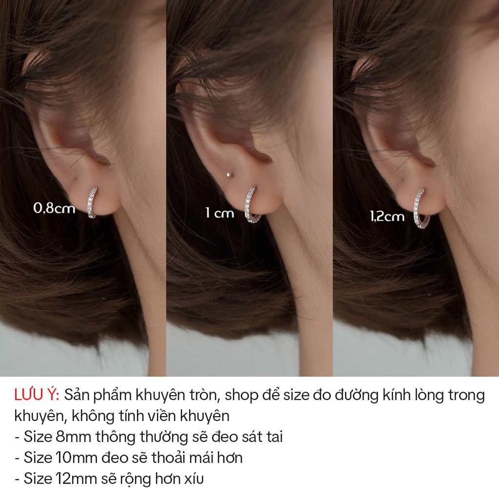 Khuyên Tai Bạc Nữ Dáng Tròn, Bông Tai Tròn Đơn Giản Nữ Đính Đá - B2942 - Bảo Ngọc Jewelry