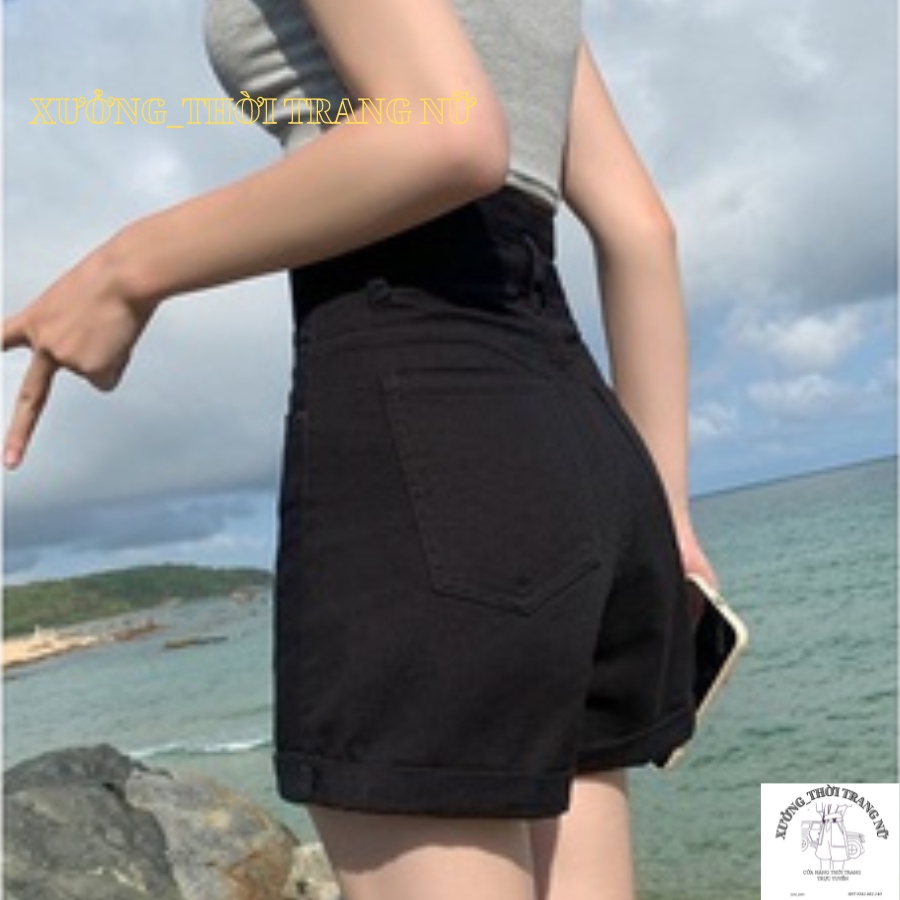 Quần short kaki hai nút lưng cao,lật lai