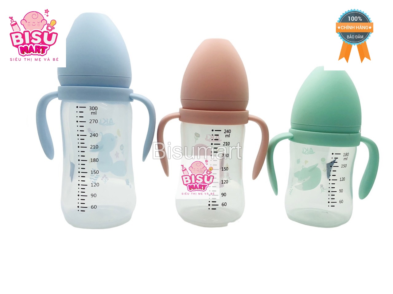 Bình Sữa Cổ Rộng PP AKI 180ml - 240ml - 300ml (tặng kèm núm vú cổ rộng)