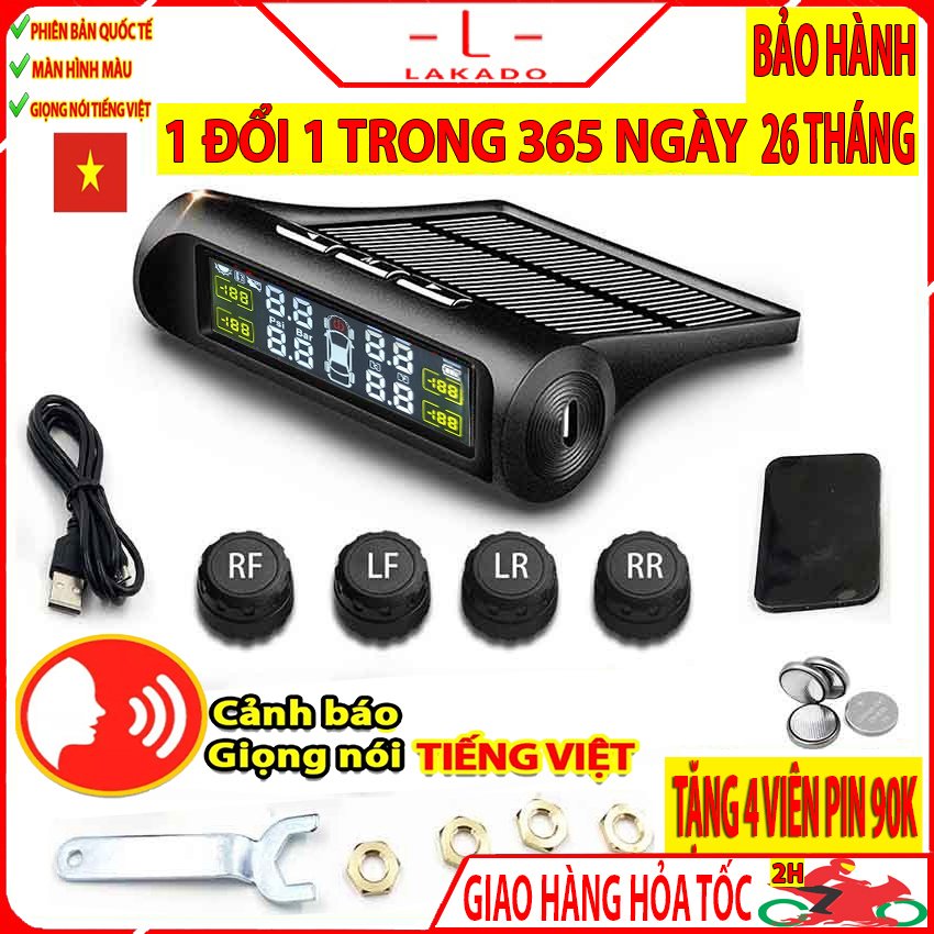Cảm Biến Áp Suất Lốp TPMS Màn Hình Màu, pin năng lượng mặt trời, hệ thống van cảm biến ngoài, kết nối không dây, cảm biến có chíp chống nước IP67, Bảo hành siêu cấp 1 đổi 1 trong 60 ngày - LaKaDo