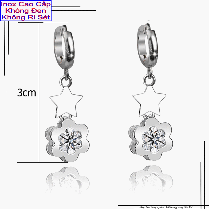 Earrings women stainless steel style dangling star and flower plum applique stone zircon-commitment 1 Đổi 1 if Hoen, rust