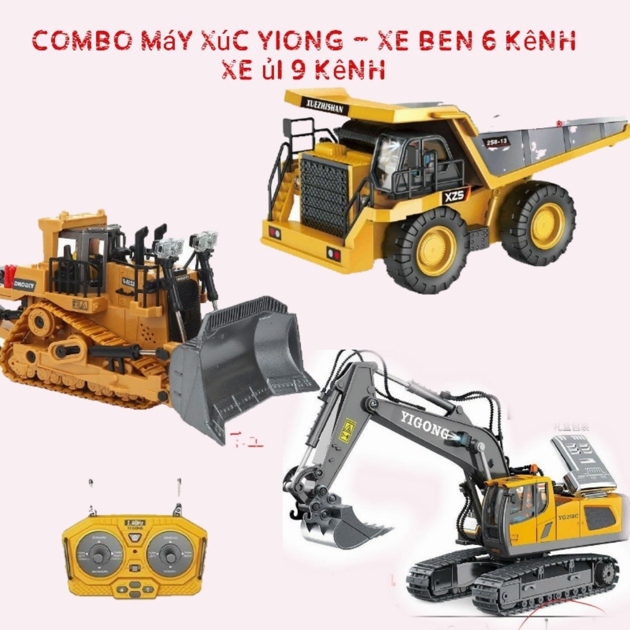 Combo xe máy xúc 11 kenh Xuezhishan - xe ben xe ủi ( phần ben , ủi , gầu xúc bằng kim loại)