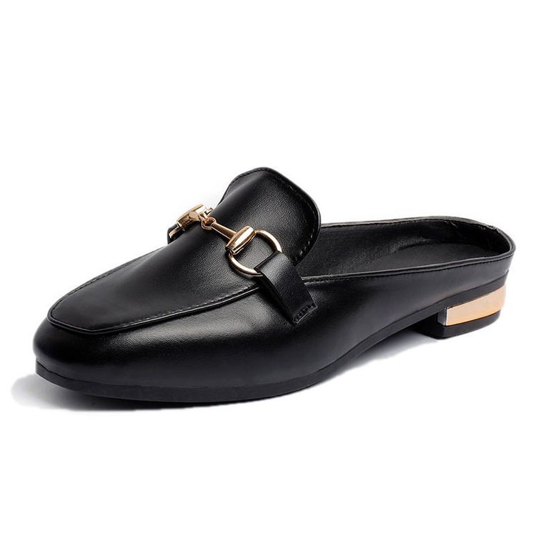 Giày sục nữ da mềm êm chân gót cao 2cm màu trắng đen