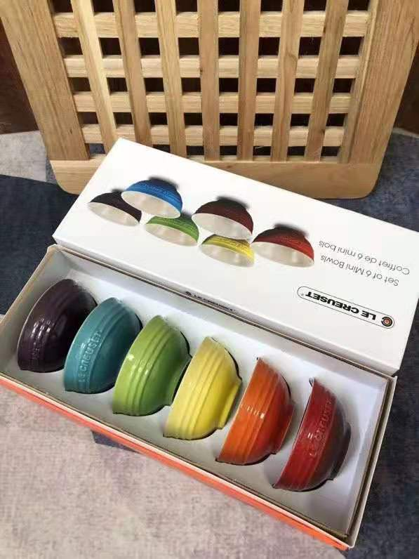 Bộ chén Sứ Cầu Vồng Le Creuset Bowl 10,5cm gift set 6 cái 180ml 6oz - Le Creuset Mini Bowl 6 Color Rainbow 6 Pieces set