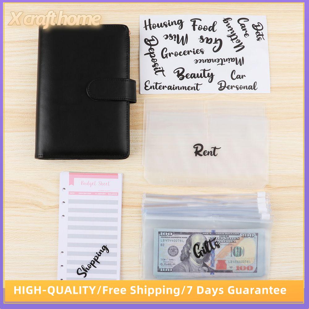 UC50A1ALX Bill Planner Labels Cover PU Cash A6 Binder Cover Pockets Budget Binder