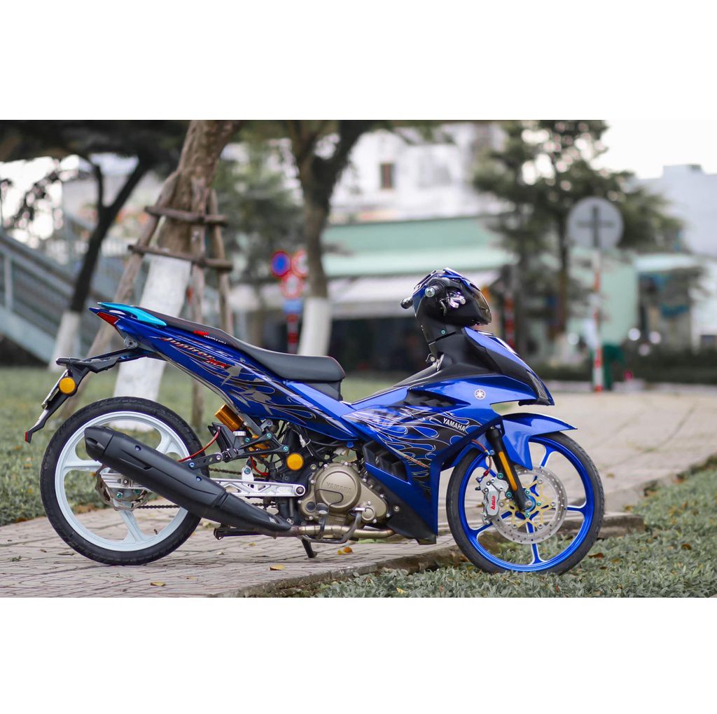 Tem rời dán xe exciter 150 mẫu lửa xanh đen trắng