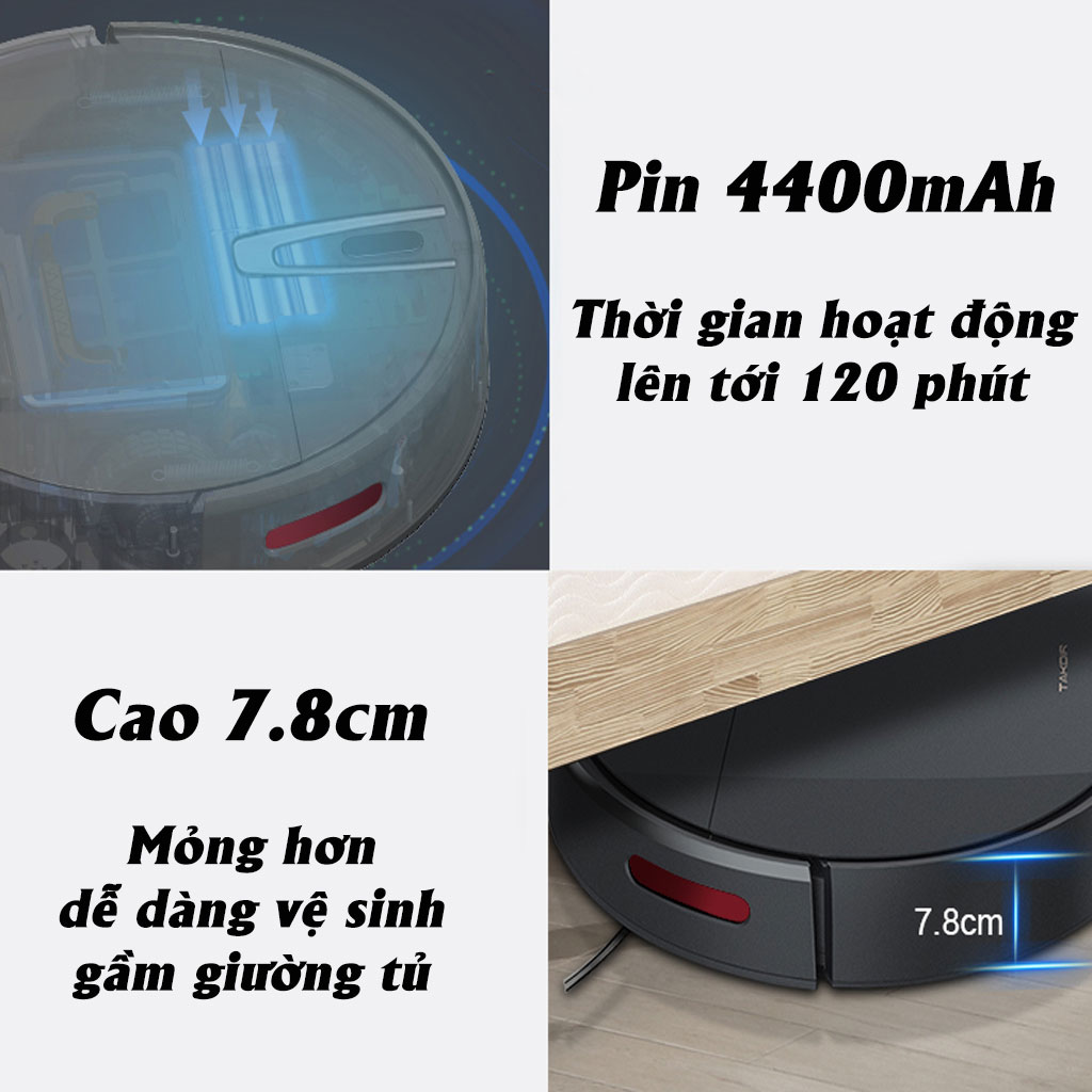 Robot Hút Bụi, Robot Hút Bụi Lau Nhà, Lực Hút Siêu Mạnh 20000PA, Cực Khỏe, Hoạt Động Theo Sơ Đồ, Cảm Biến Tránh Vật Cản,Chống Rơi,Điều Khiển Qua APP Điện Thoại.