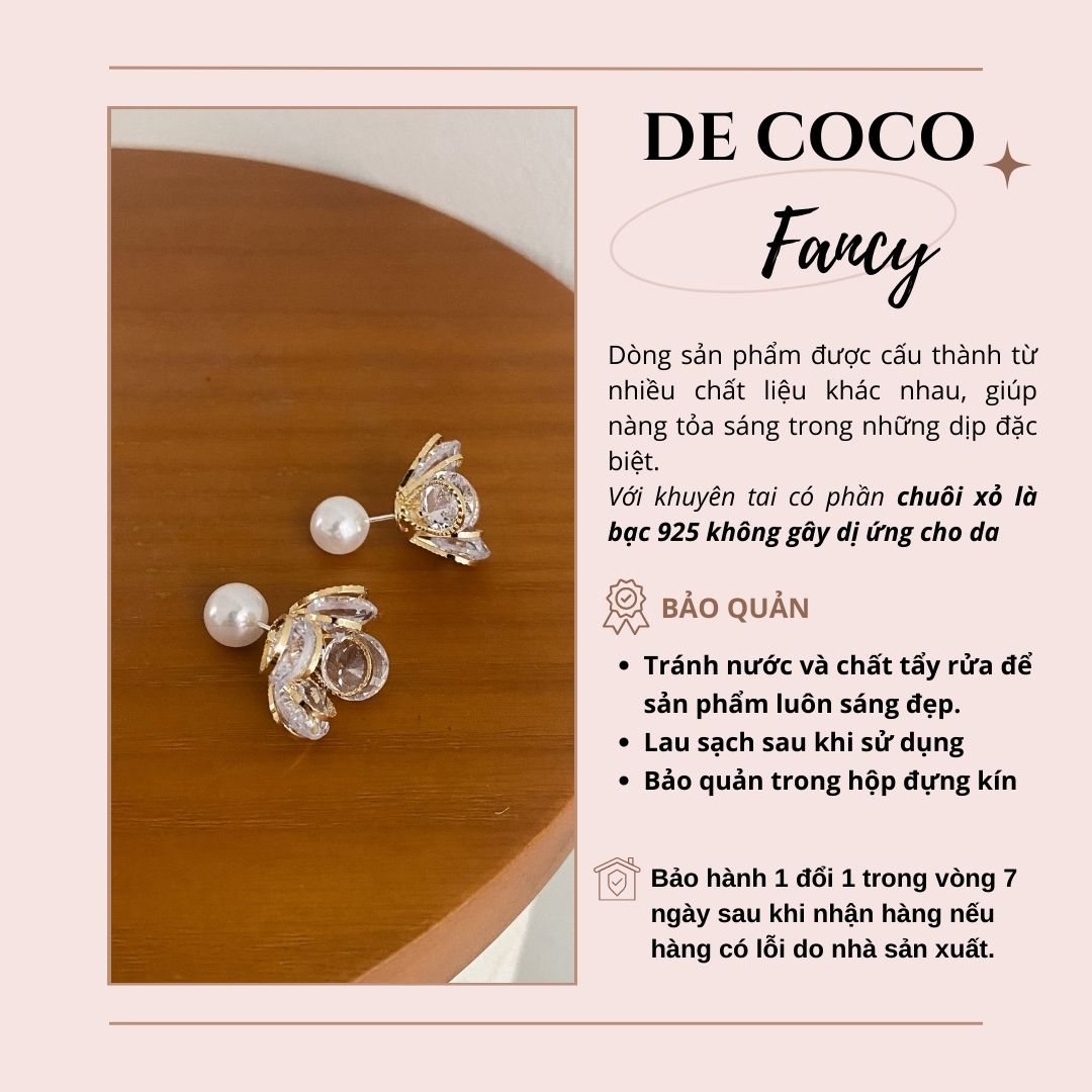 Khuyên tai cánh đá chốt hạt trai De Coco