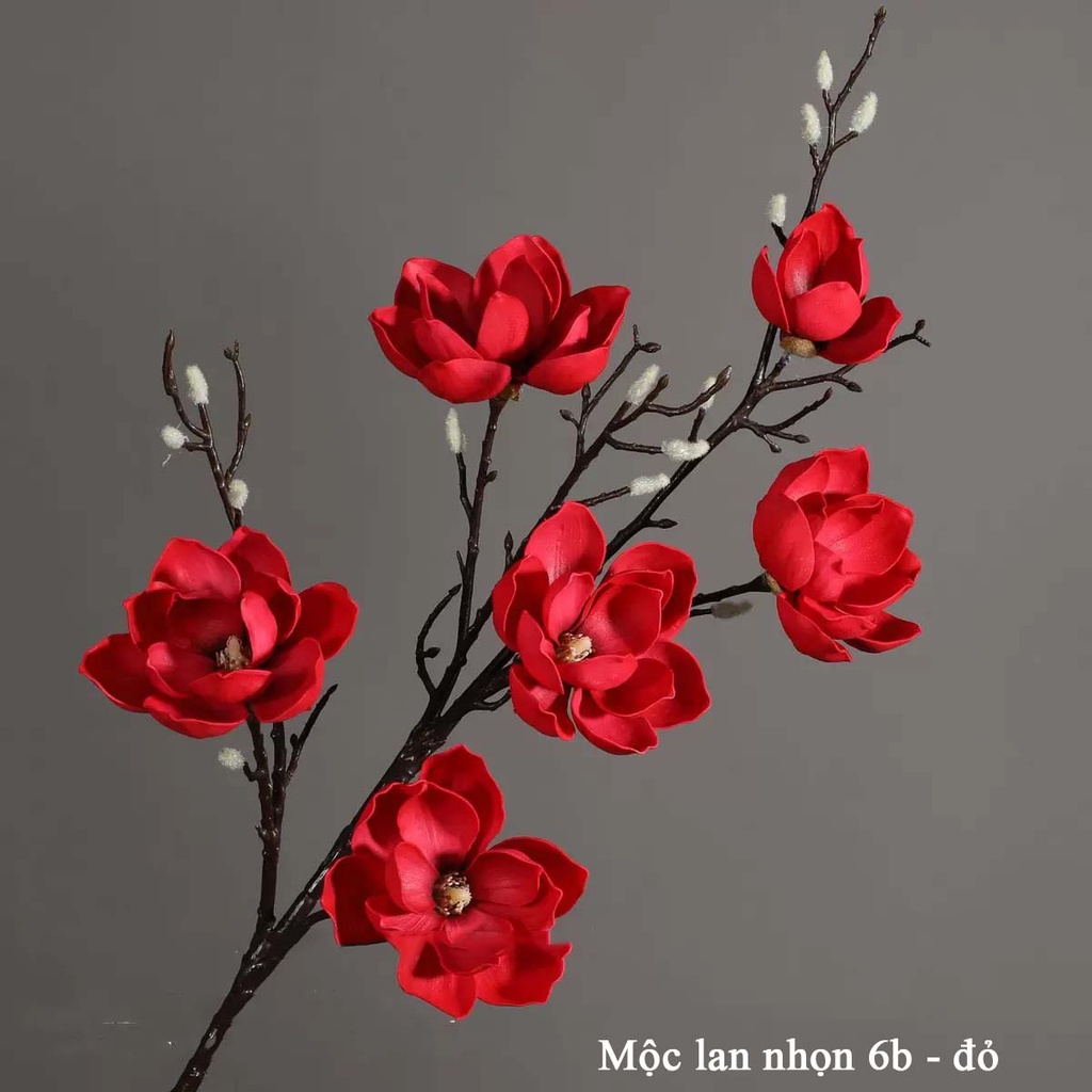 Hoa giả, hoa mộc lan 6 bông cánh nhọn cành dài 120cm