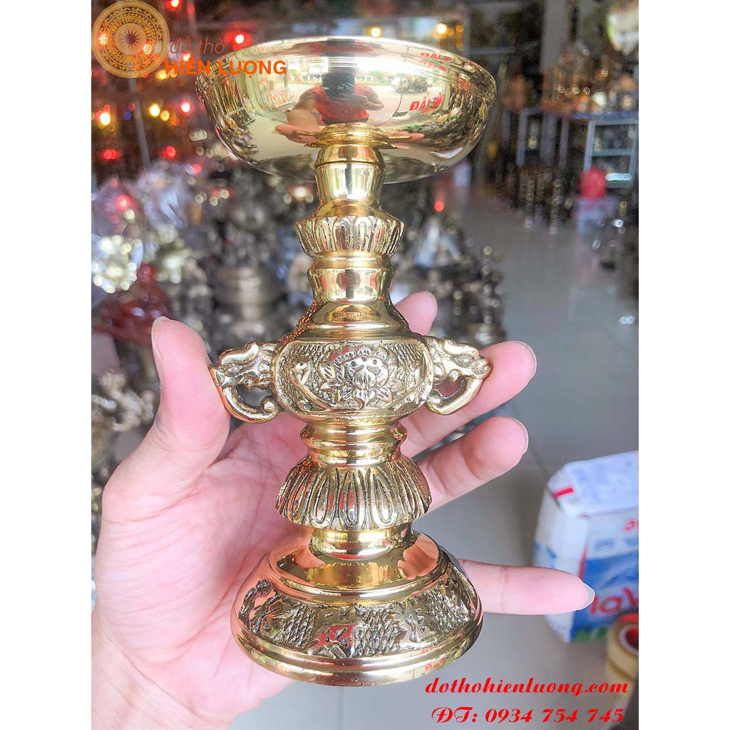 Brass Candle Holder with Handle 15cm High for Worship
