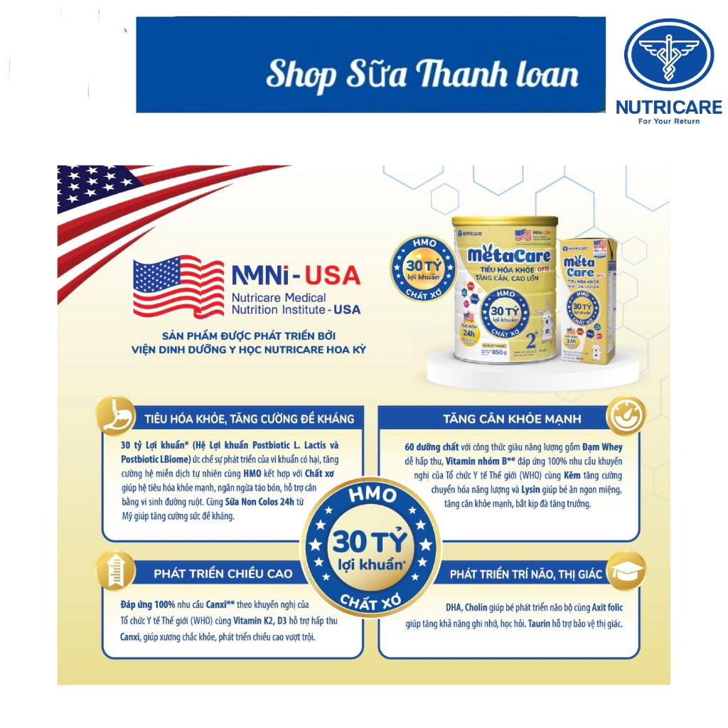 (HSD T3-2028) (Mẫu Mới) Sữa Bột Nutricare MetaCare Opti 0+  800g.