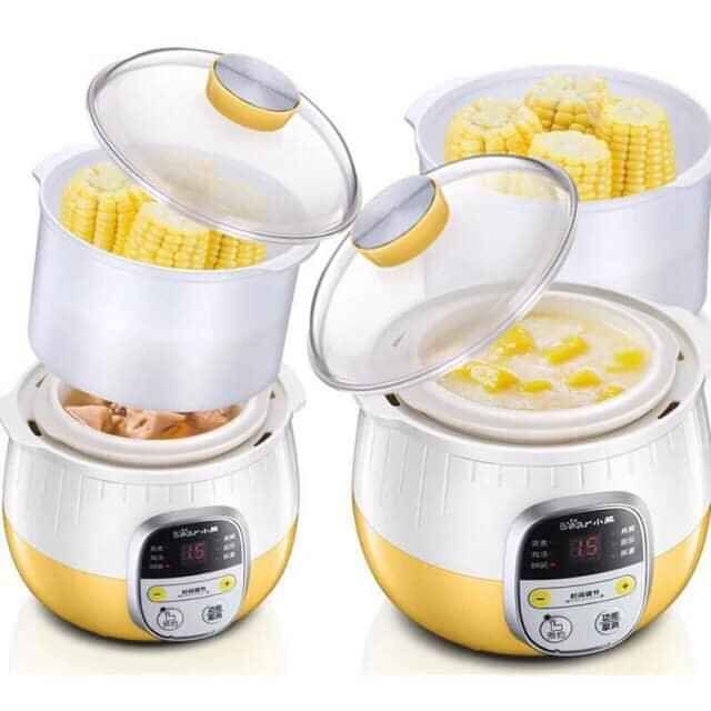 Nồi nấu cháo mini ninh hầm cách thủy Bear 0,8L ( có lồng hấp)