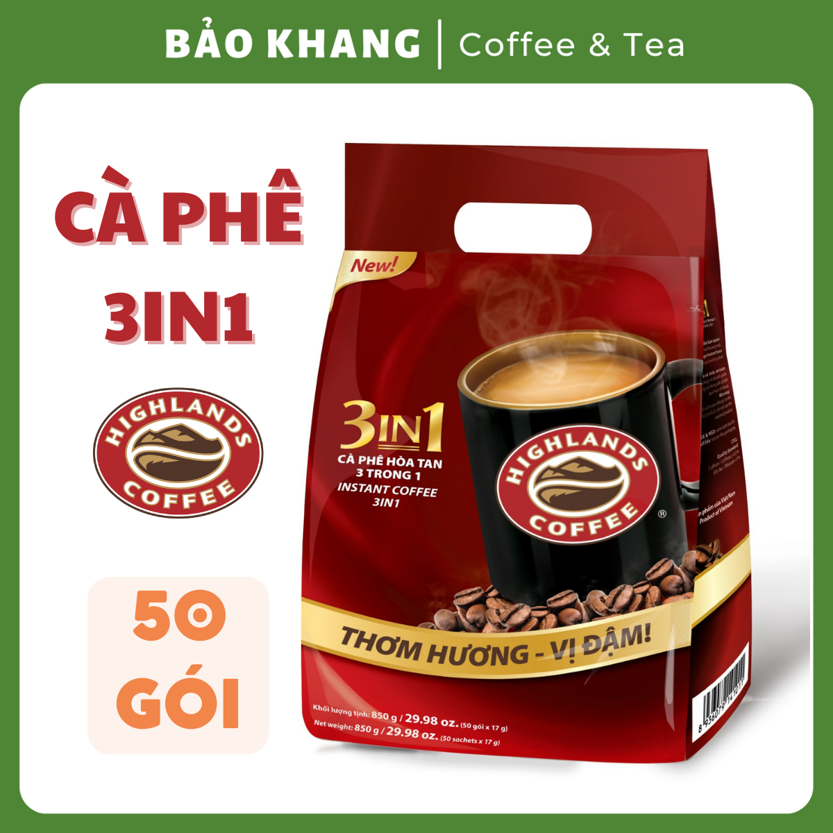 Cà Phê Highland 3in1 Hòa Tan 17g 50 gói - Bảo Khang Coffee & Tea