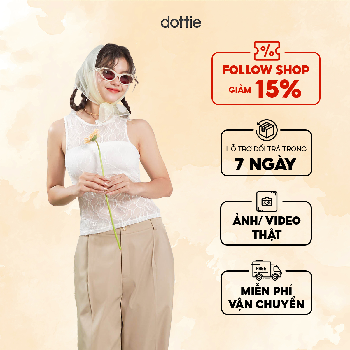 [OUTLET SALE] DOTTIE - Áo sát nách vải ren - Trắng - T0803