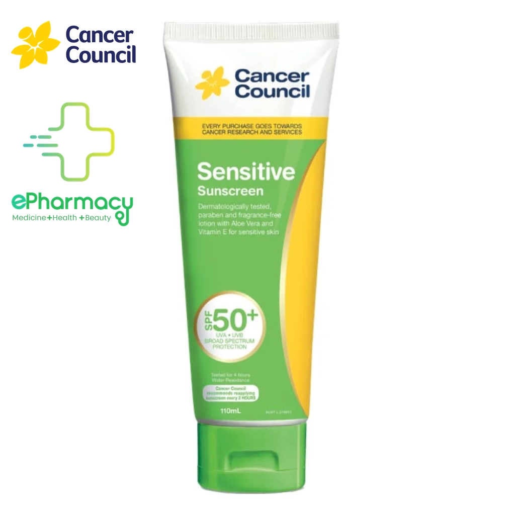 Kem Chống Nắng Cancer Council Sensitive Sunscreen Úc cho da nhạy cảm SPF50+ 110ml