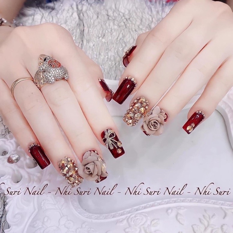 Charm gắn móng , charm nơ đá đính móng màu vàng