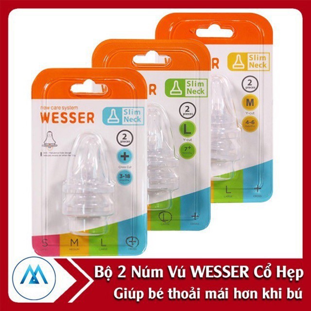 {CHÍNH HÃNG} - Núm ty Wesser cổ hẹp đủ size vỉ 2 núm