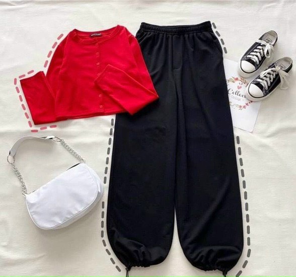 Sét bộ áo thn gân croptop tay dài phối quần nỉ ttsla0623