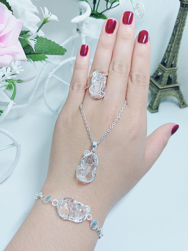 Bộ trang sức bạc ta tỳ hưu nghê đá phong thủy