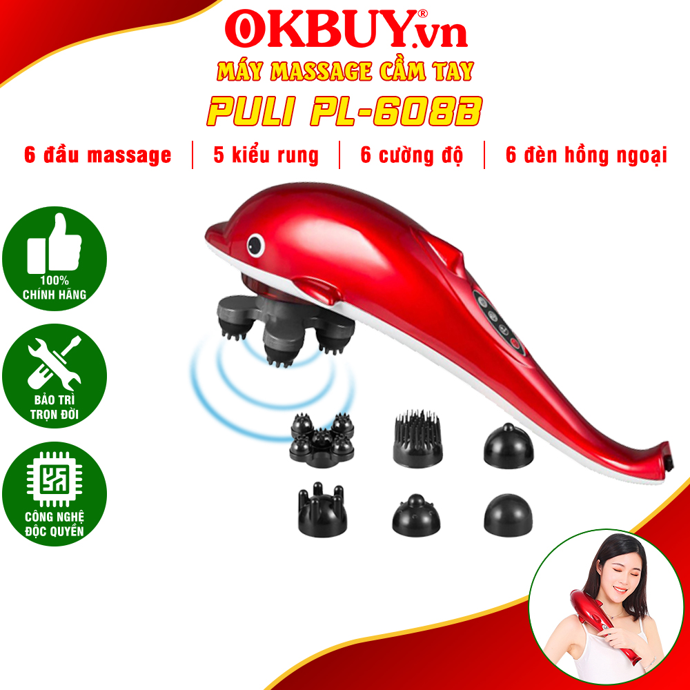 Máy matxa cầm tay, máy massage cá heo, máy massage con cá, máy đấm bóp cầm tay puli pl-608b - 28w, 5 kiểu rung và 6 cường độ | okbuy