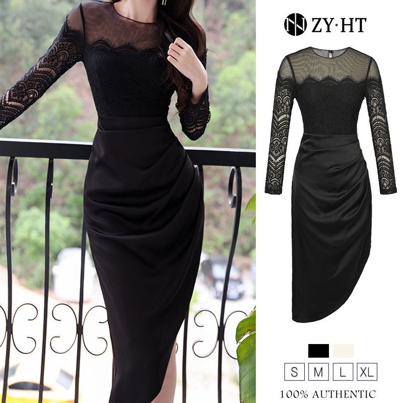 ZYHT eravogue Váy ren Satin không đều đầm body nữ ôm body sexy váy dự tiệc đám cưới sang chảnh 30051