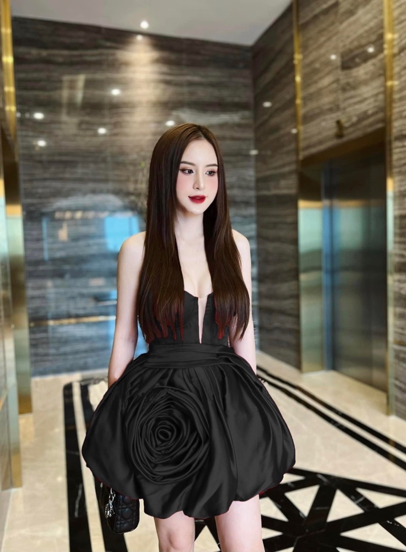 Đầm dự tiệc TRIPBLE T DRESS phồng bí cúp xoắn hoa hồng siêu xinh - Size S/M/L - MS20V