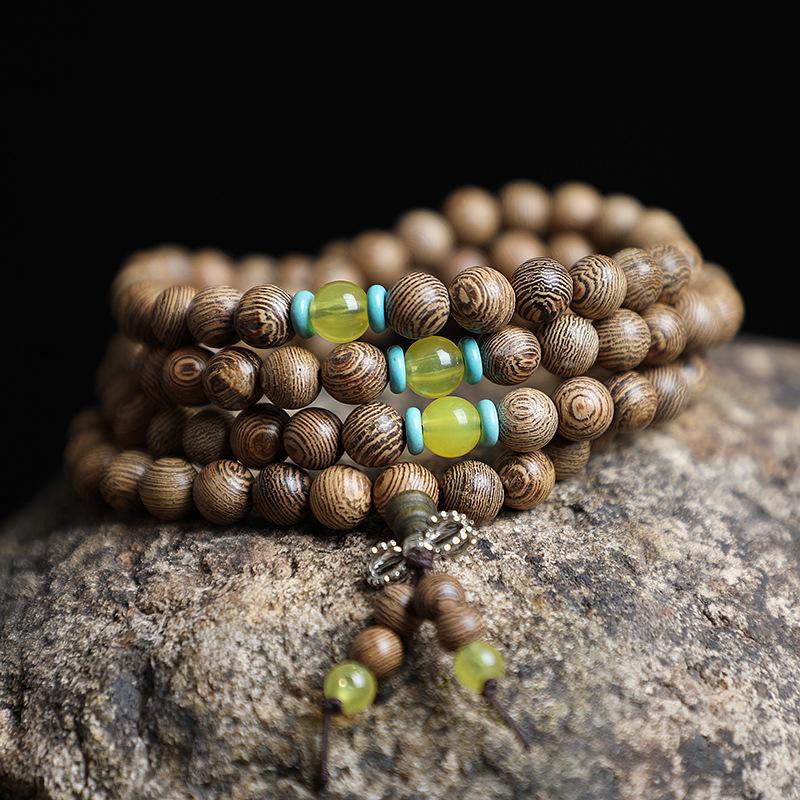 [HCM]Vòng Đeo Tay Đeo Cổ Chuỗi Hạt Gỗ Và Pha Lê 108 Hạt Phong Thủy