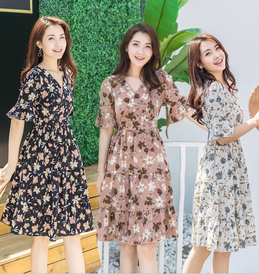 Đầm Hoa Tay Lửng Duyên Dáng DN049 MayHomes Vải Xô Lụa