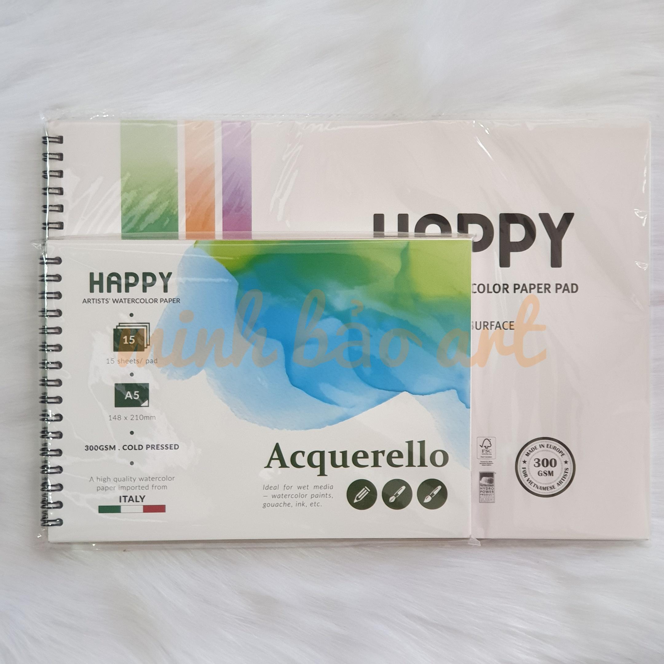[HCM]SỔ VẼ MÀU NƯỚC HAPPY 300 GSM (VÂN COLD 15 TỜ)