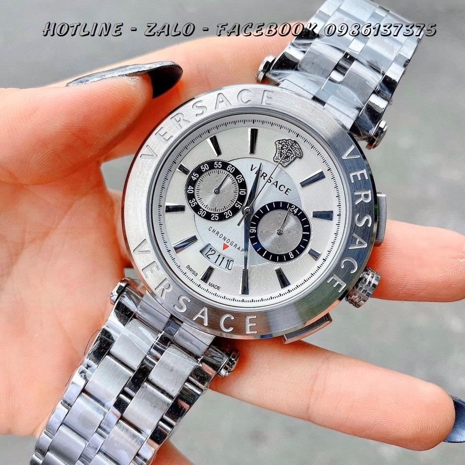 [HCM]Đồng Hồ Versace Aion Nam Dây Bạc Mặt Trắng 44mm