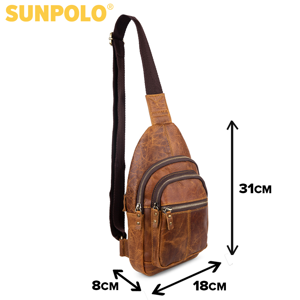 Túi đeo chéo da thật cao cấp SUNPOLO STU101 (Nâu bò)