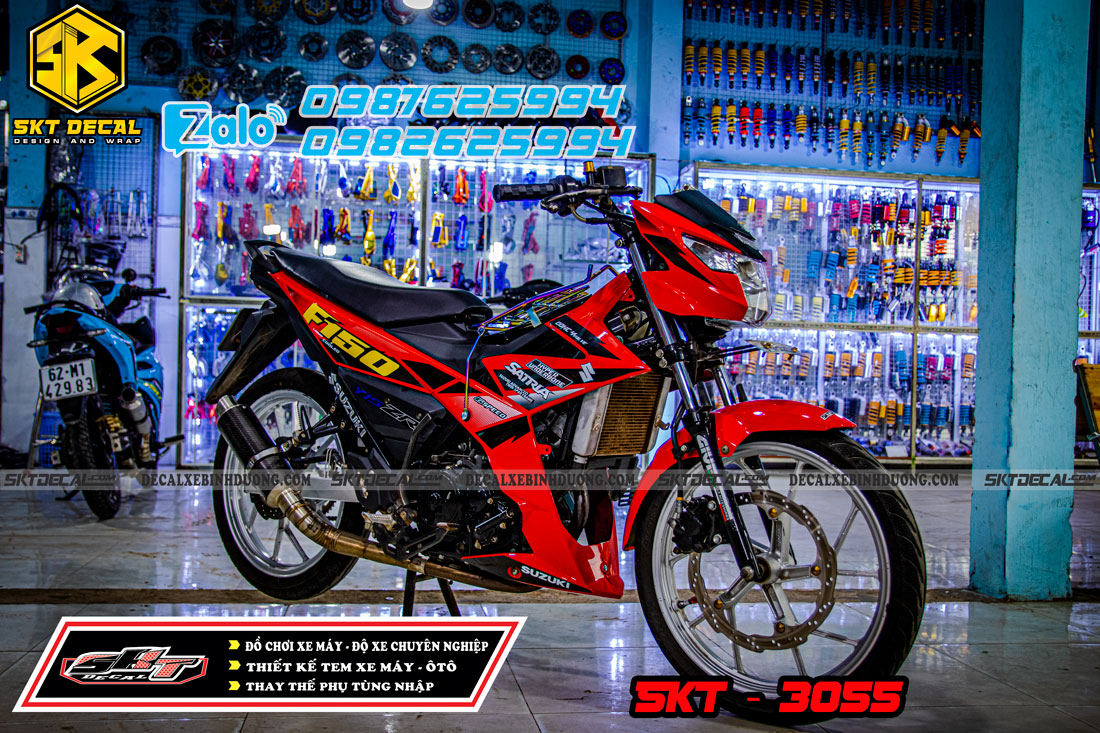 tem trùm xe satria đỏ đen phong cách zin