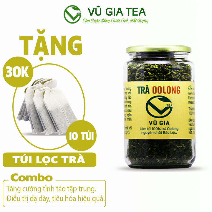 Trà Oolong (Ô Long/Olong) Nguyên Chất Vũ Gia (85g/hũ) + Tặng 10 Túi Lọc Trà - Nguyên liệu nấu trà sữa, trà trái cây thơm ngon - Giảm cân an toàn, thanh nhiệt cơ thể tăng cường hệ miễn dịch, sức đề kháng