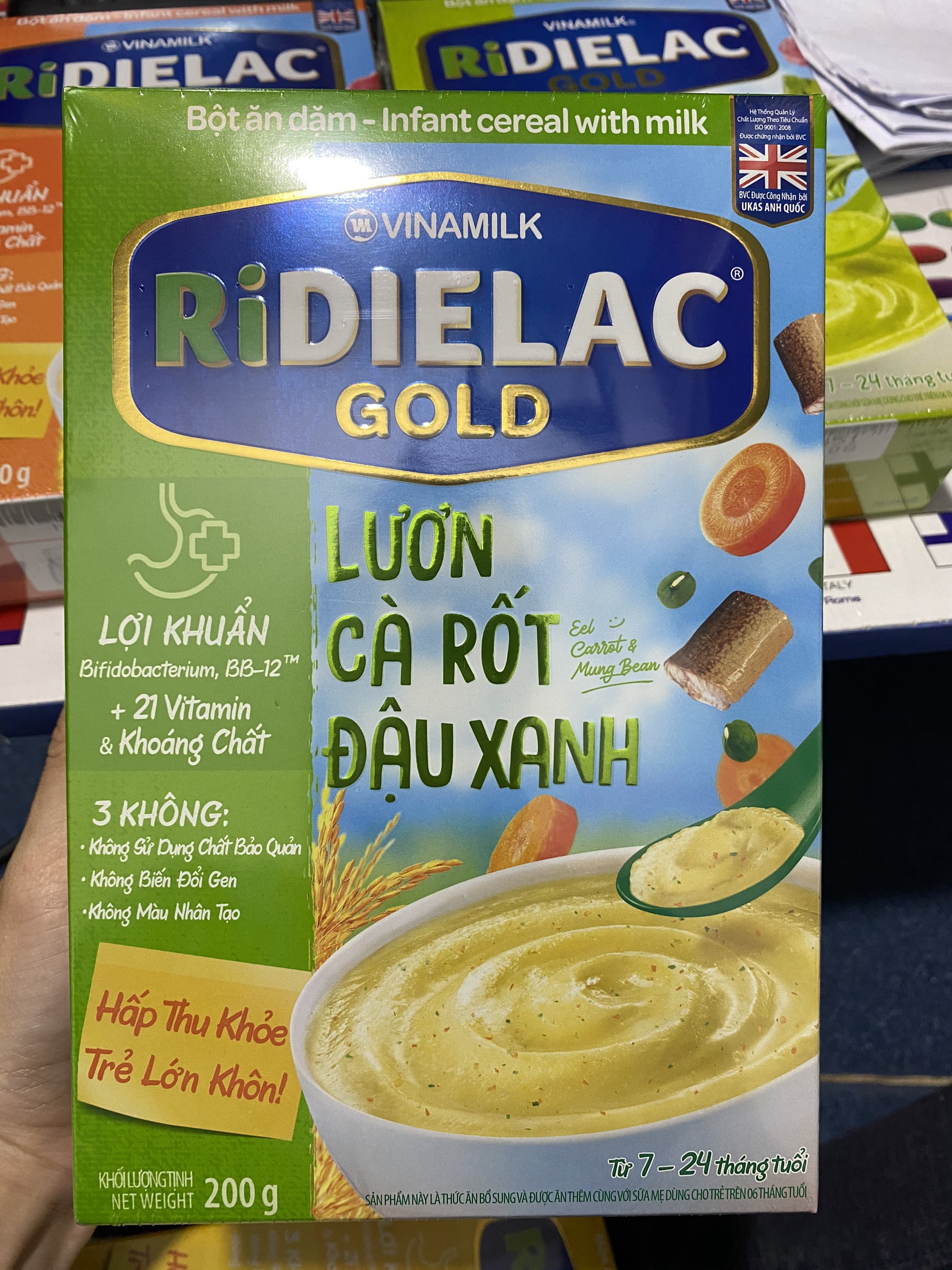 [MẪU MỚI] Bột Ăn Dặm  Vinamilk Ridielac Gold Lươn Cà Rốt Đậu Xanh Hộp 200g