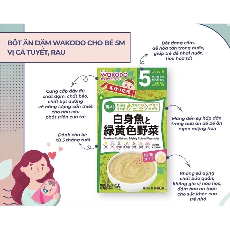 Date 2024 Bột ăn dặm Wakodo Nhật cho bé từ 5m
