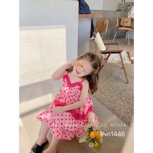 [VÁY BÉ GÁI] Váy maxi chấm bi hồng cực mát cho bé gái (8-18kg)