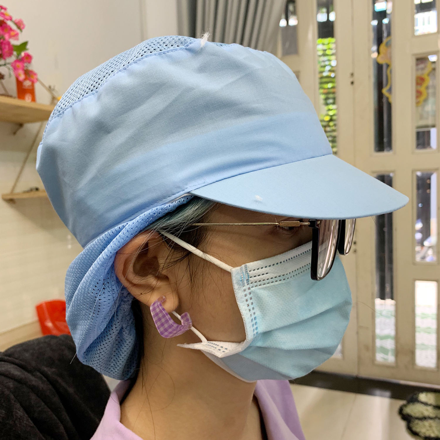 Nón lưới trùm tóc công nhân thủy sản, nón lưới màu trắng chế biến thực phẩm, Mũ trùm tóc y tế