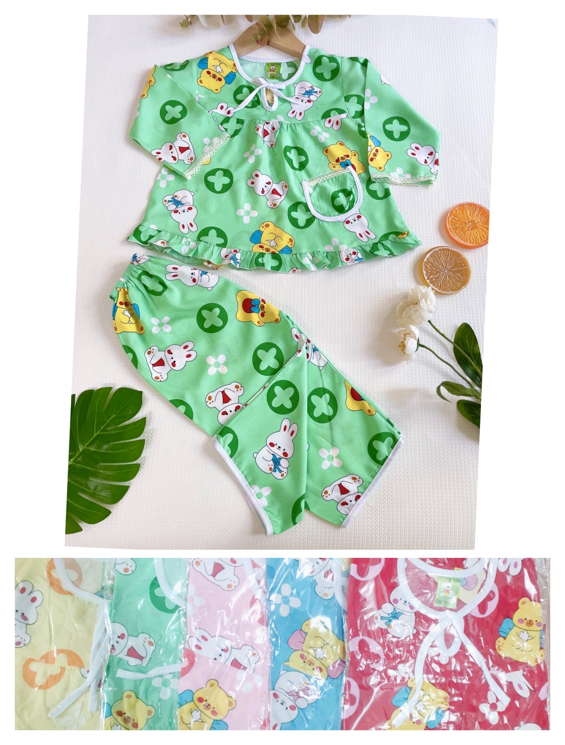 (3 bộ 3 màu 3 họa tiết khác nhau) Combo 3 bộ tole tay dài bé gái (12-18kg)