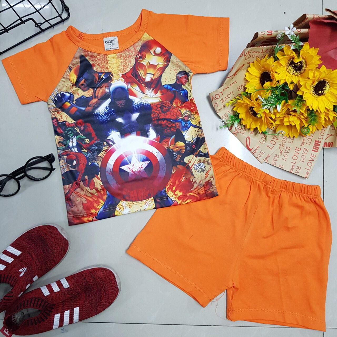 Đồ bộ bé trai, Bộ siêu nhân bé trai tay ngắn in 3D từ 11kg - 22kg