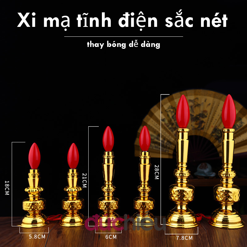 Bộ 2 đèn cầy nến để bàn thờ gia tiên thờ cúng mạ xi – Đức Hiếu Shop